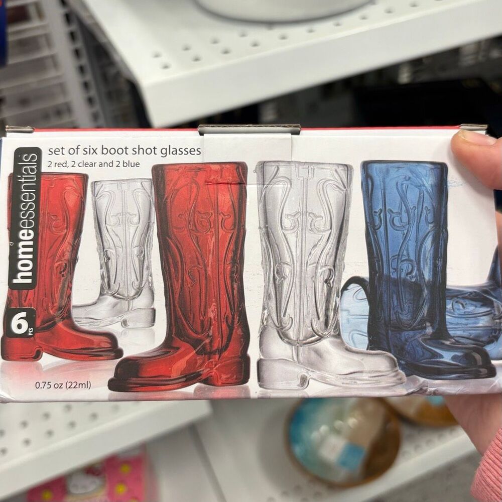 Home Essentials Shot Glasses Cowboy Boot Western .75 Oz Red White Blue Boot 6 Pc